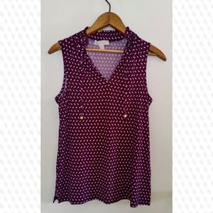 Michael Kors Loose Fit Billowy Sleeveless Top With Tassel and Gold Bead Detail